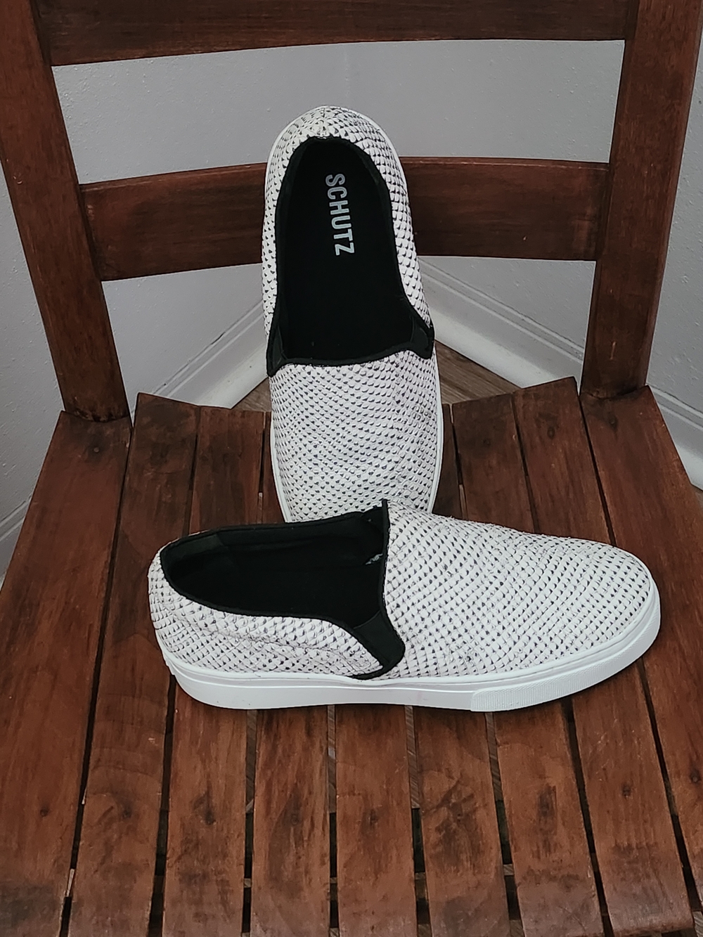 Schutz Women’s White Woven Slip-On Sneakers